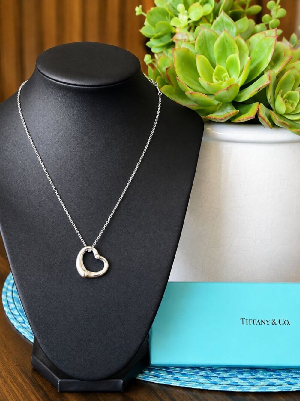Tiffany & Co. Elsa Peretti Open Heart Diamond Sterling Silver Necklace
